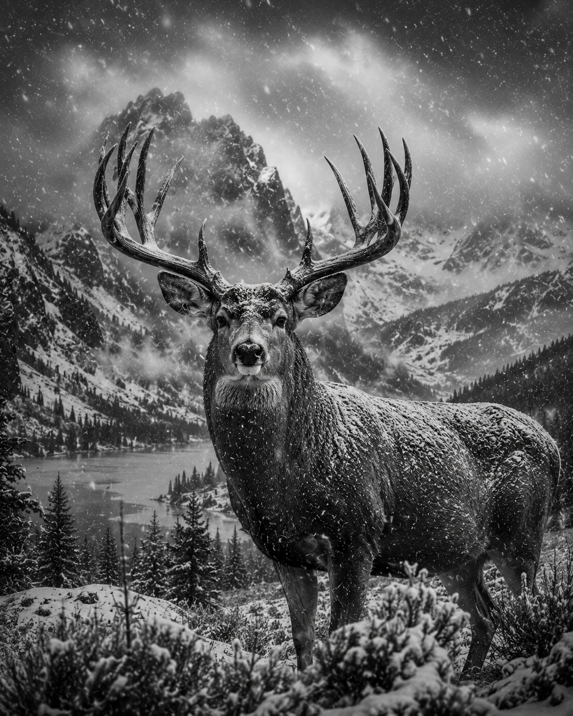 Mountain Mule deer 12x12