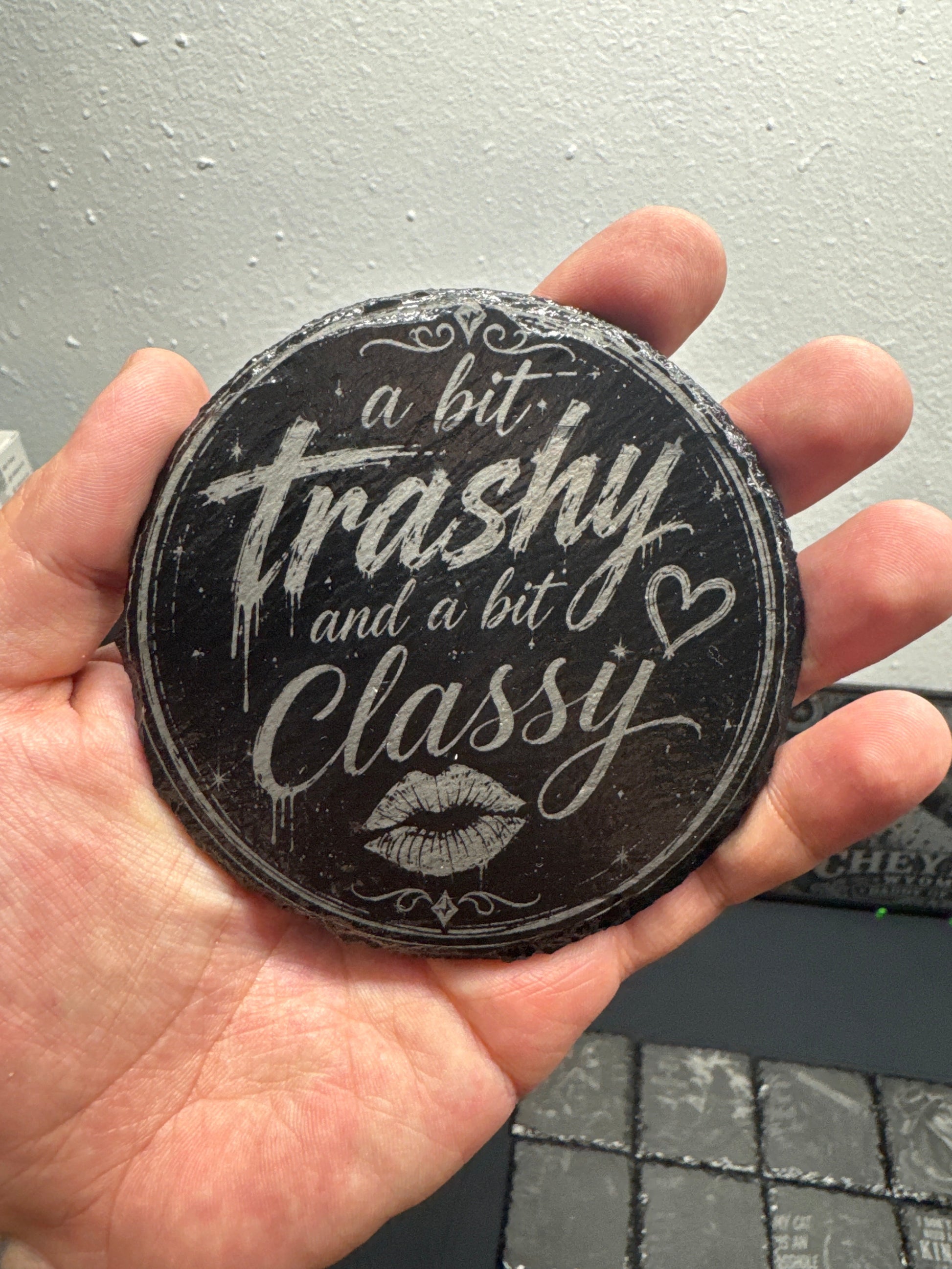 Round slate coasters lineup