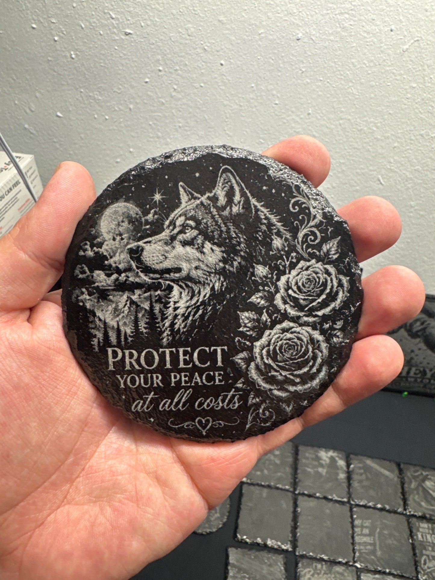 Slate coaster engraving detail