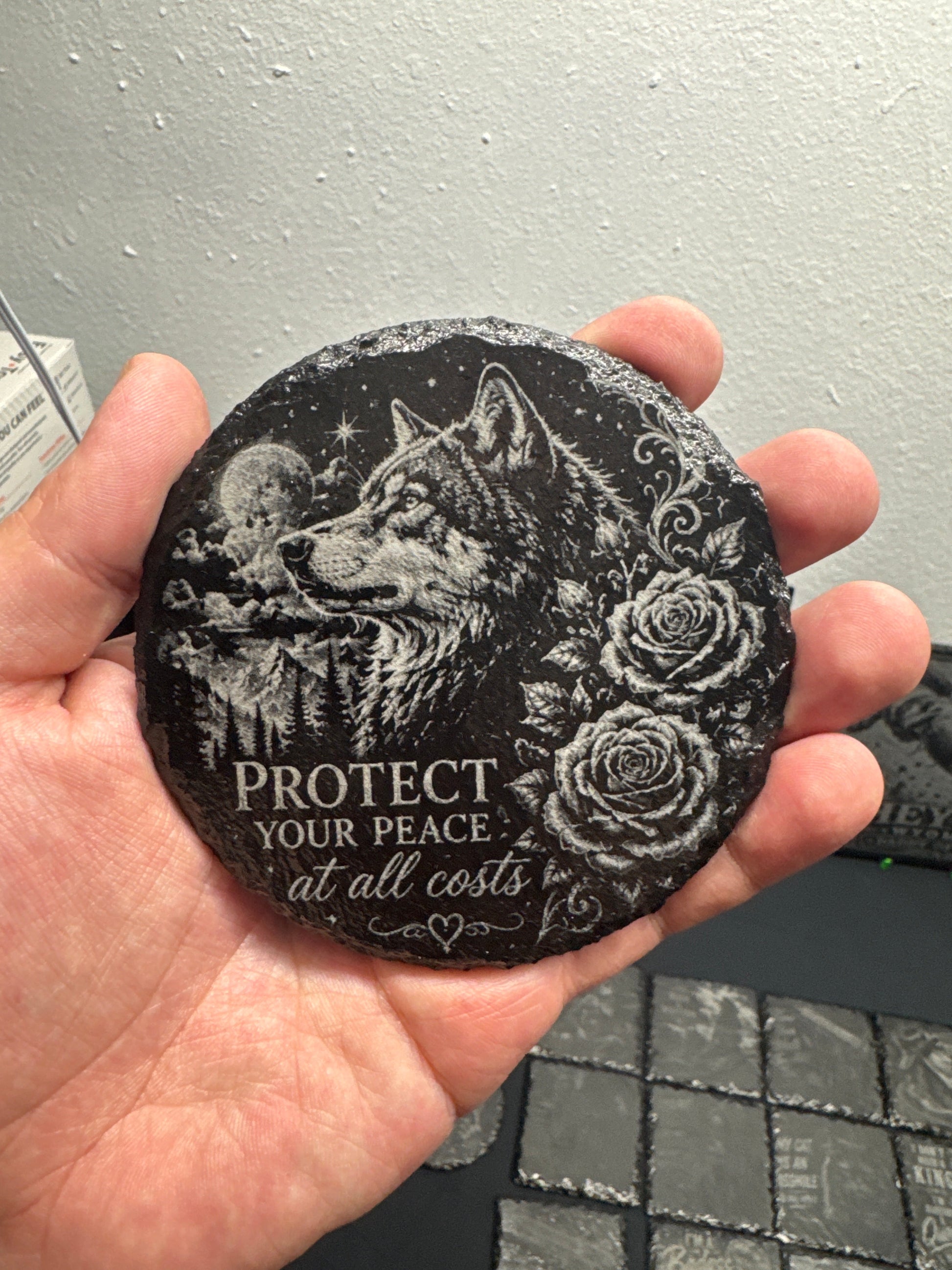 Slate coaster engraving detail