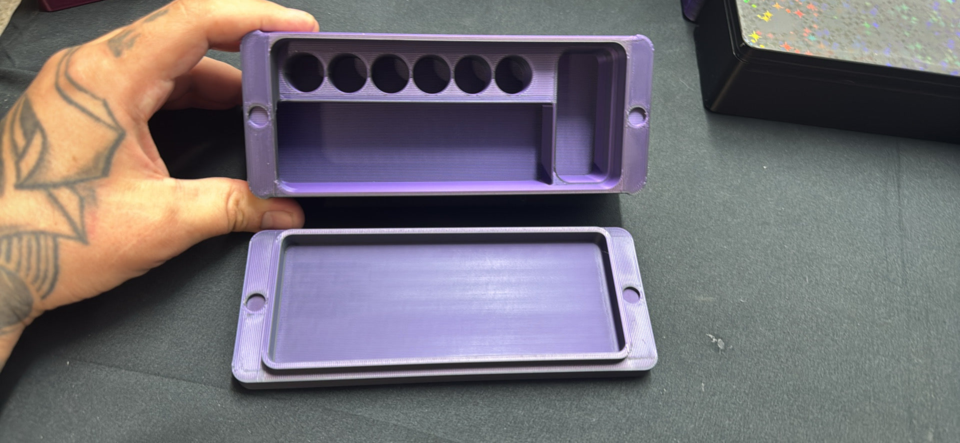 Peptide vial case closed lid engraving detail